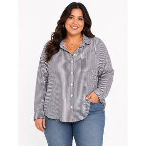 In Voland Plus Size 26W Womens Striped Button Down Shirt‎ Black White Cotton